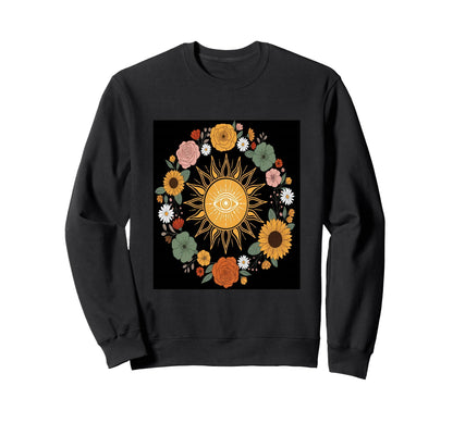 Boho Spiritual Sun Eye Flowers Theme Sweatshirt - Trendy Graphic Unisex - T-Shirt, Sweatshirt, Hoodie