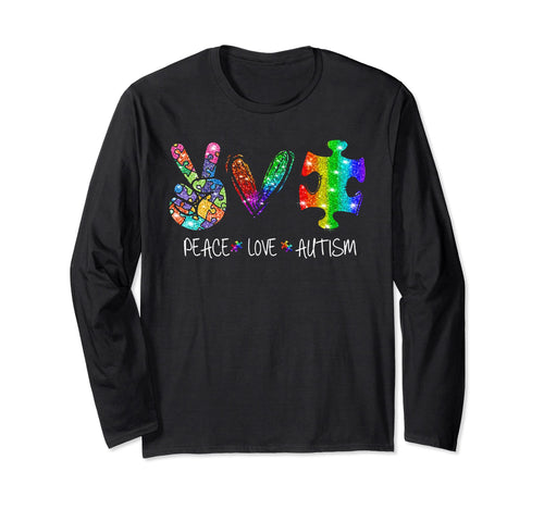 Peace Love Puzzle Ribbon Autism Awareness T-Shirt - Custom Art Print Unisex - T-Shirt, Sweatshirt, Hoodie