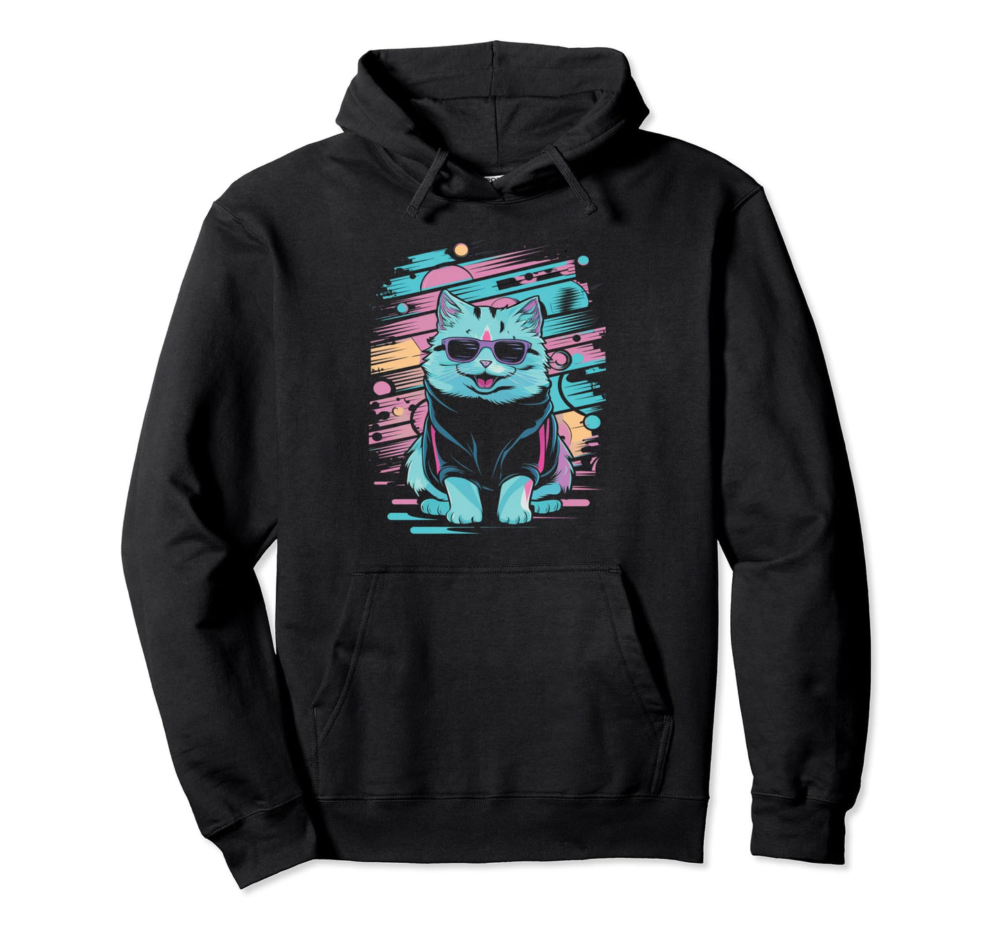 Vaporwave Cat Aesthetic Synthwave Cat Hoodie - Novelty Apparel Men Women - T-Shirt, Sweatshirt, Hoodie