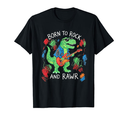 Rocking T Rex Dinosaur Guitar Born To T-Shirt - Novelty Apparel Unisex - T-Shirt, Sweatshirt, Hoodie