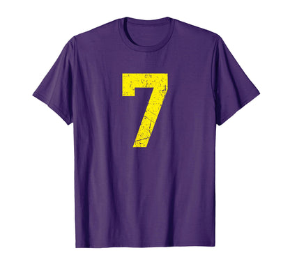 Number 7 Yellow Sport Varsity Number T-Shirt - Minimalist Print Men Women - T-Shirt, Sweatshirt, Hoodie