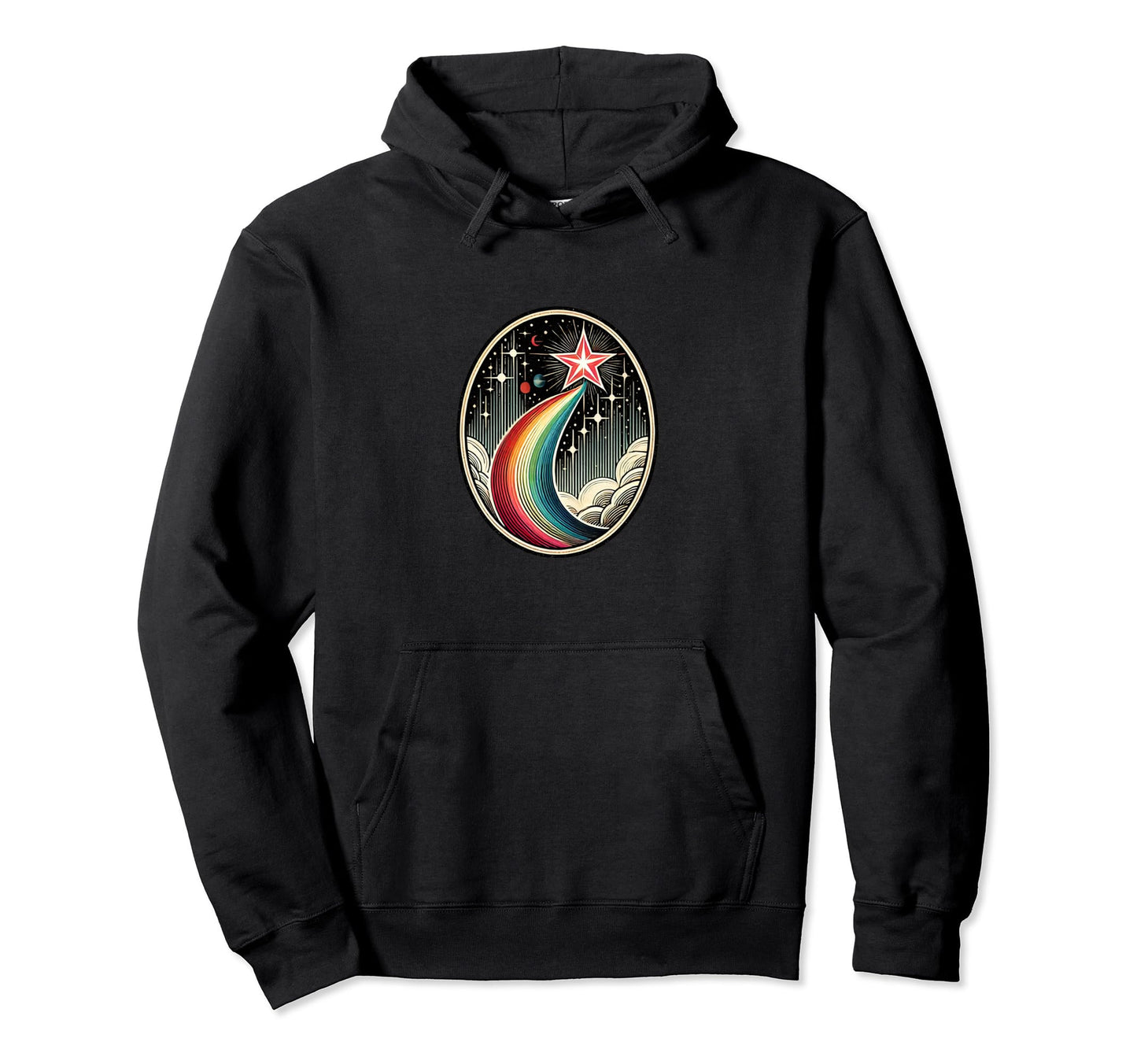 Shooting Star Rainbow Illustration Hoodie - Unique Graphic Men Women - T-Shirt, Sweatshirt, Hoodie