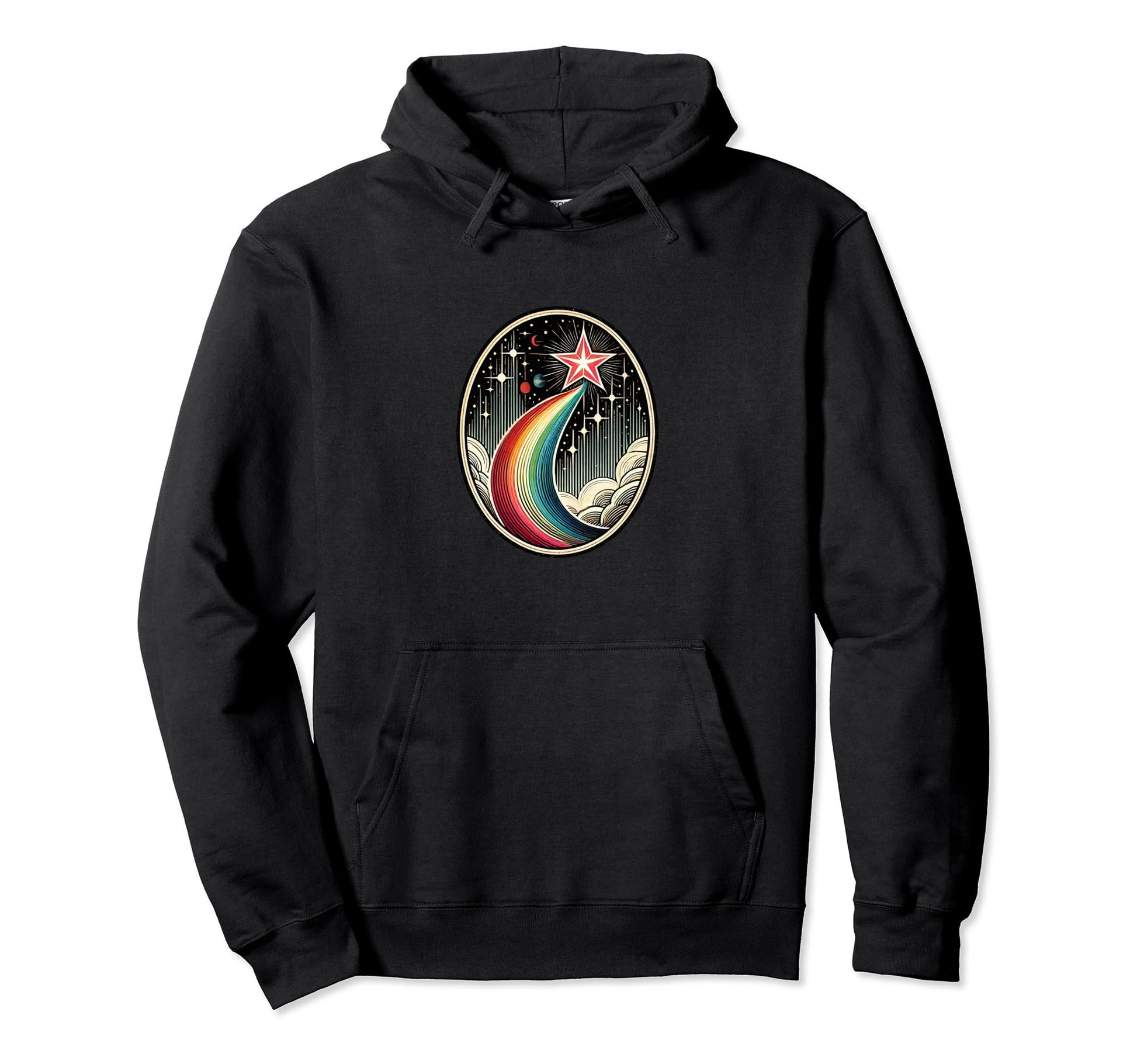 Shooting Star Rainbow Illustration Hoodie - Unique Graphic Men Women - T-Shirt, Sweatshirt, Hoodie