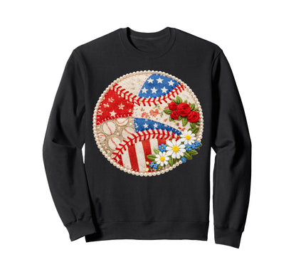 Patchwork Pearl Floral Baseball Sweatshirt - Unique Graphic Men Women - T-Shirt, Sweatshirt, Hoodie