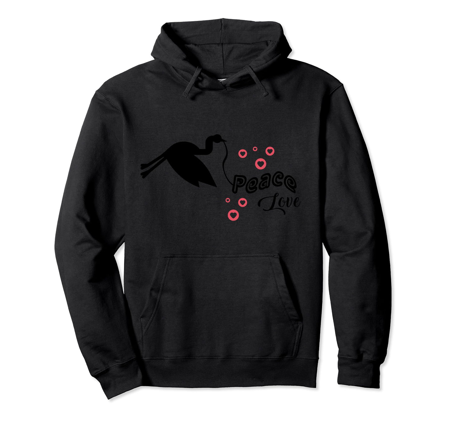 Peace Love Hearts Stork Bird Gift Hoodie - Fun Novelty Design Unisex - T-Shirt, Sweatshirt, Hoodie