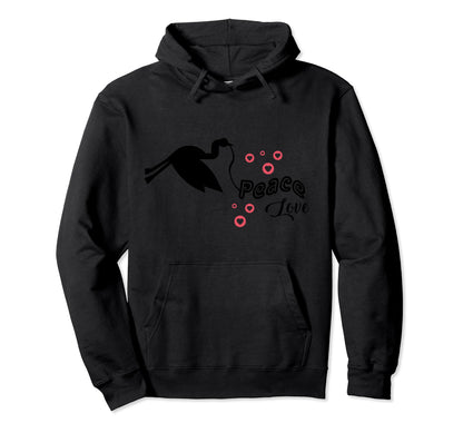 Peace Love Hearts Stork Bird Gift Hoodie - Fun Novelty Design Unisex - T-Shirt, Sweatshirt, Hoodie