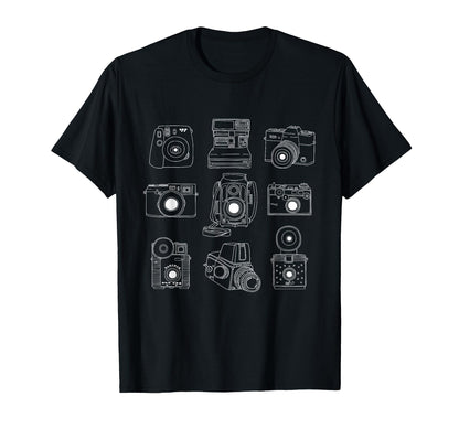 Photographer White Hand Drawn Camera T-Shirt - Casual Everyday Wear Unisex - T-Shirt, Sweatshirt, Hoodie