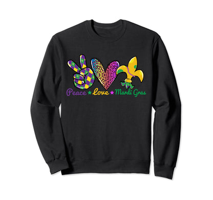 Peace Love Mardi Gras Sweatshirt - Graphic Print for Adults - T-Shirt, Sweatshirt, Hoodie