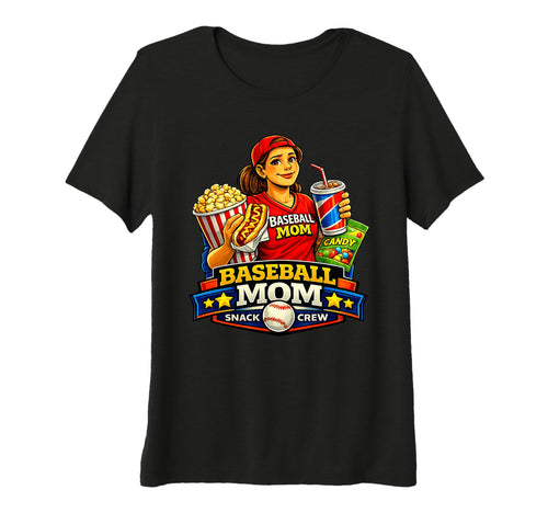 Womens Baseball Mom Snack Crew Funny T-Shirt - Graphic Print for Adults - T-Shirt, Sweatshirt, Hoodie