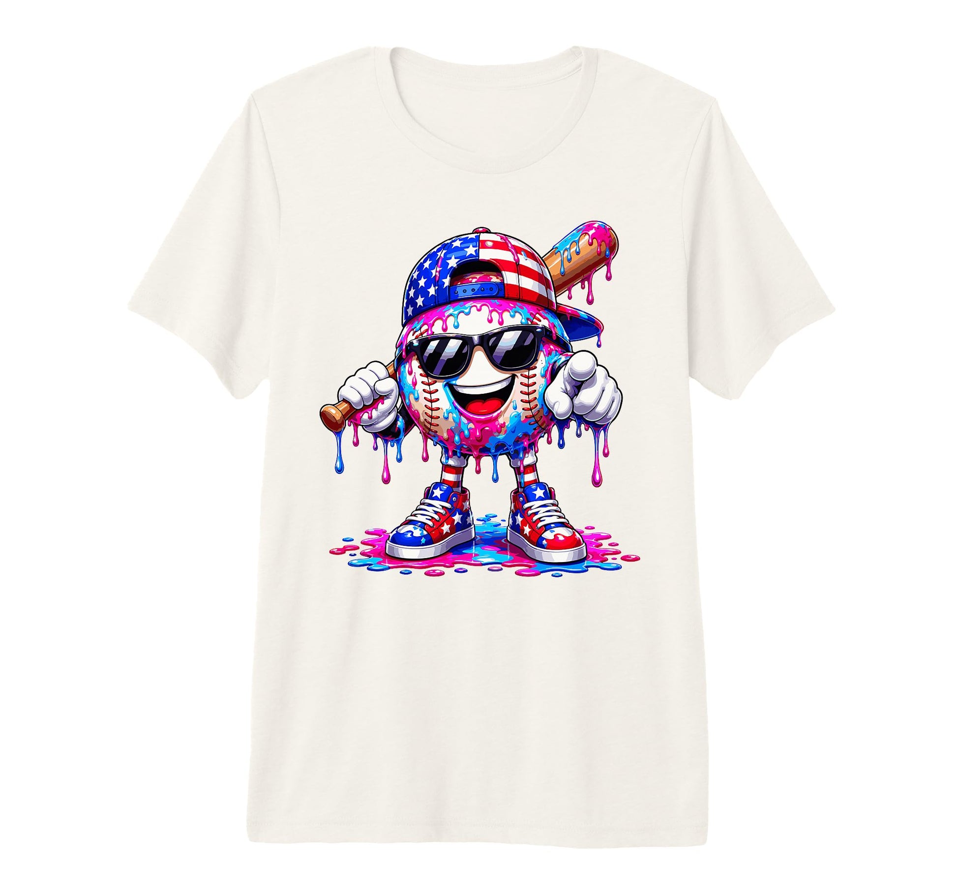 4Th July Funny Baseball Ice Cream Drip T-Shirt - Aesthetic Graphic Unisex - T-Shirt, Sweatshirt, Hoodie