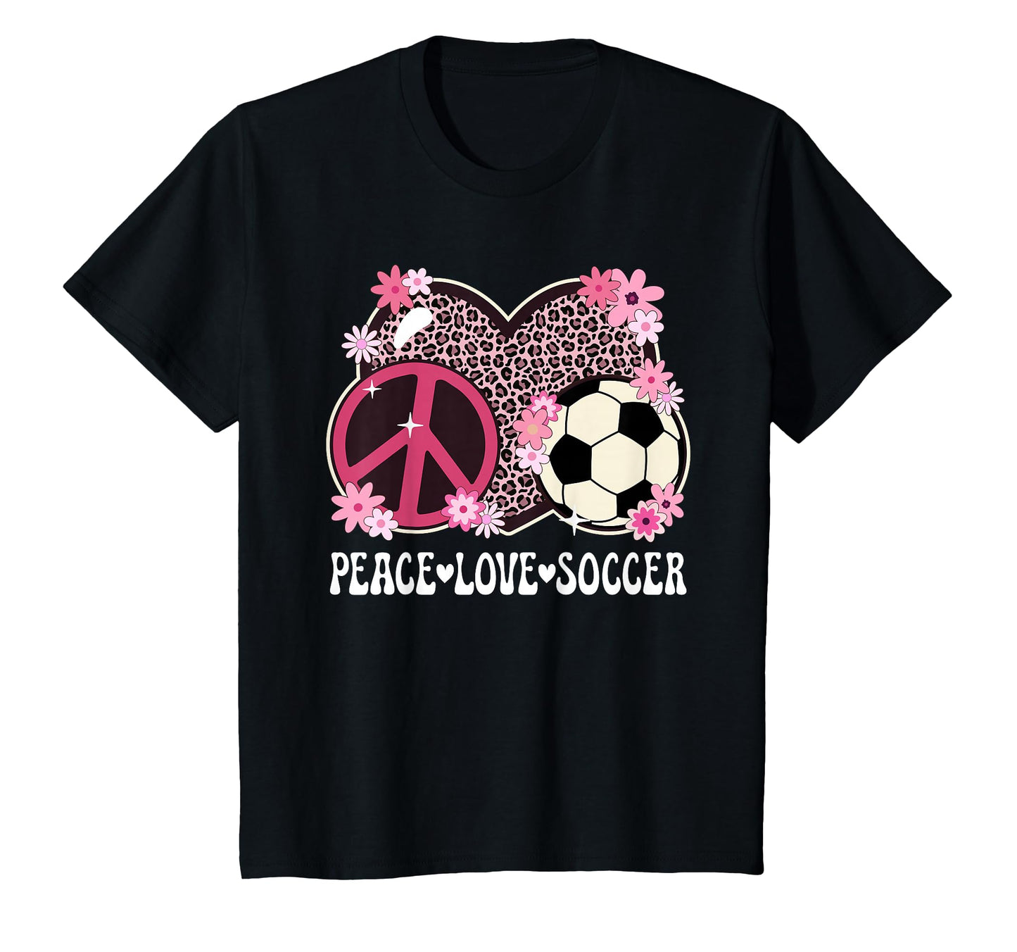 Peace Love Soccer Lover Leopard T-Shirt - Casual Everyday Wear for Adults - T-Shirt, Sweatshirt, Hoodie