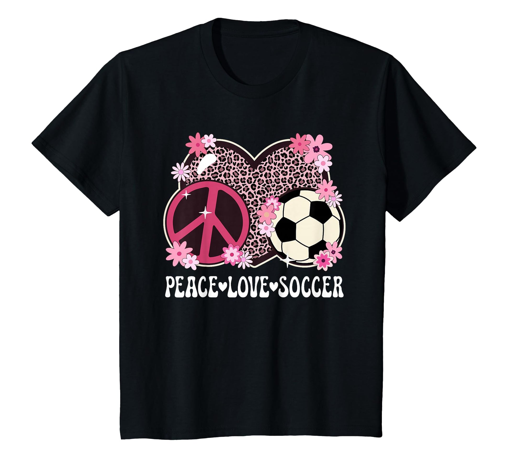 Peace Love Soccer Lover Leopard T-Shirt - Casual Everyday Wear for Adults - T-Shirt, Sweatshirt, Hoodie