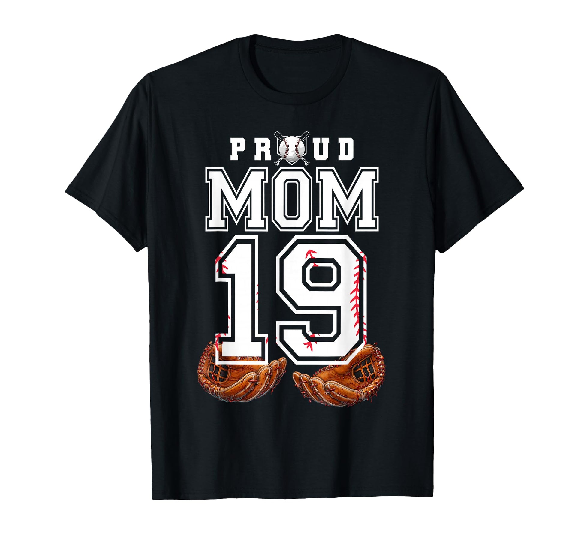 Proud Mom Baseball Player Number 19 T-Shirt - Custom Art Print for Adults - T-Shirt, Sweatshirt, Hoodie