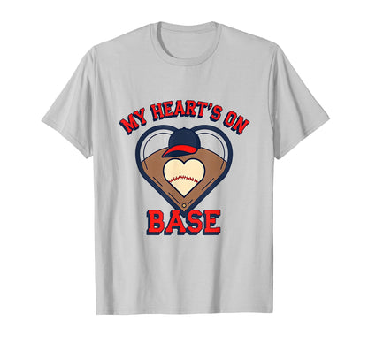 My Hearts Base Mom Baseball T-Shirt - Fun Novelty Design Unisex - T-Shirt, Sweatshirt, Hoodie