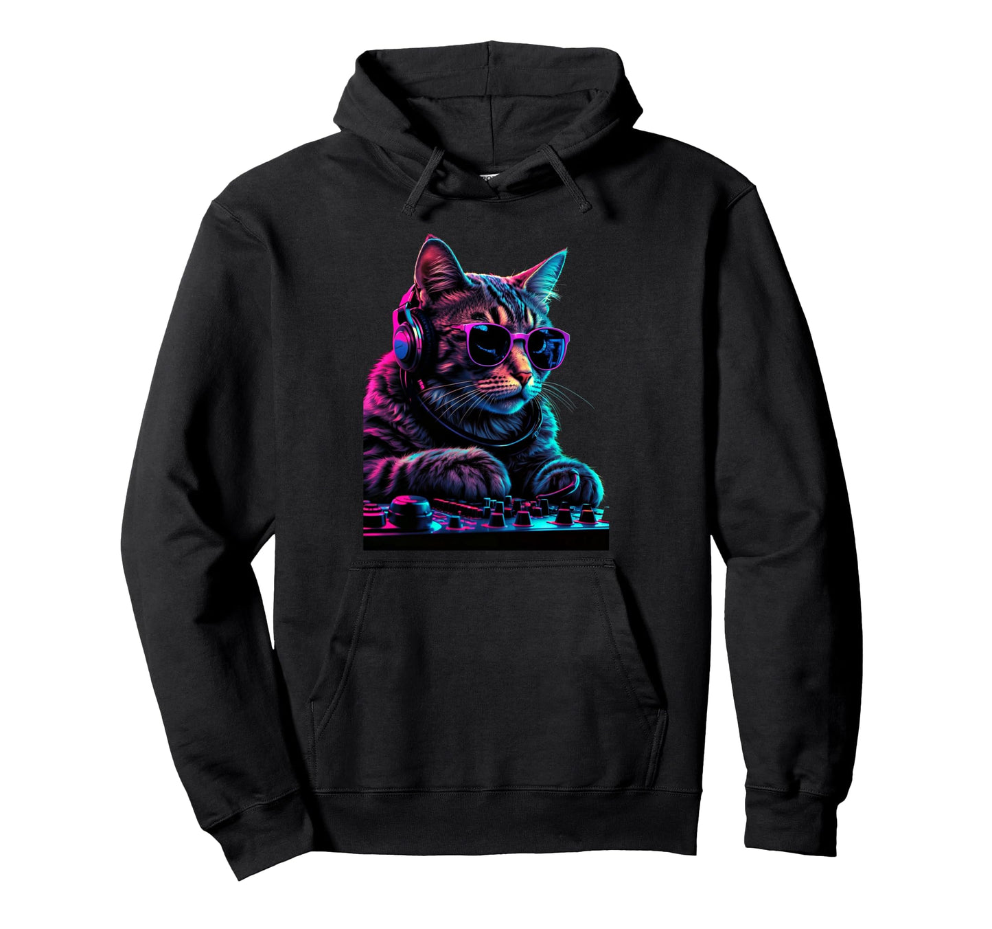 Vaporwave Aesthetic Cat Dj Techno Hoodie - Casual Everyday Wear Unisex - T-Shirt, Sweatshirt, Hoodie