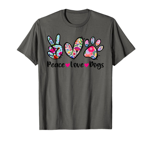 Peace Love Dogs Floral Dog Paw Dog T-Shirt - Custom Art Print Men Women - T-Shirt, Sweatshirt, Hoodie