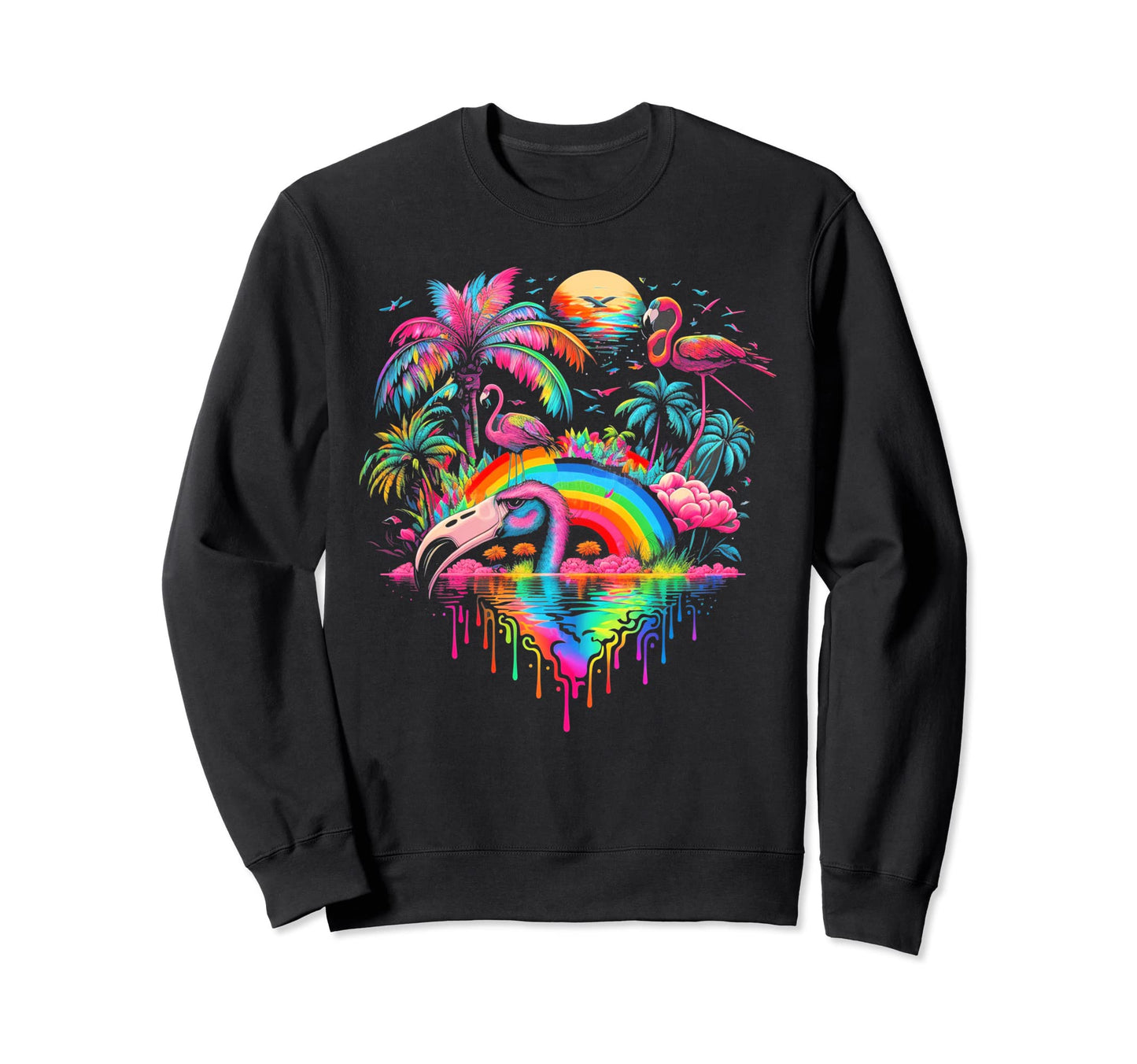 Palm Tree Flamingo 80S Beach Sweatshirt - Novelty Apparel for Adults - T-Shirt, Sweatshirt, Hoodie