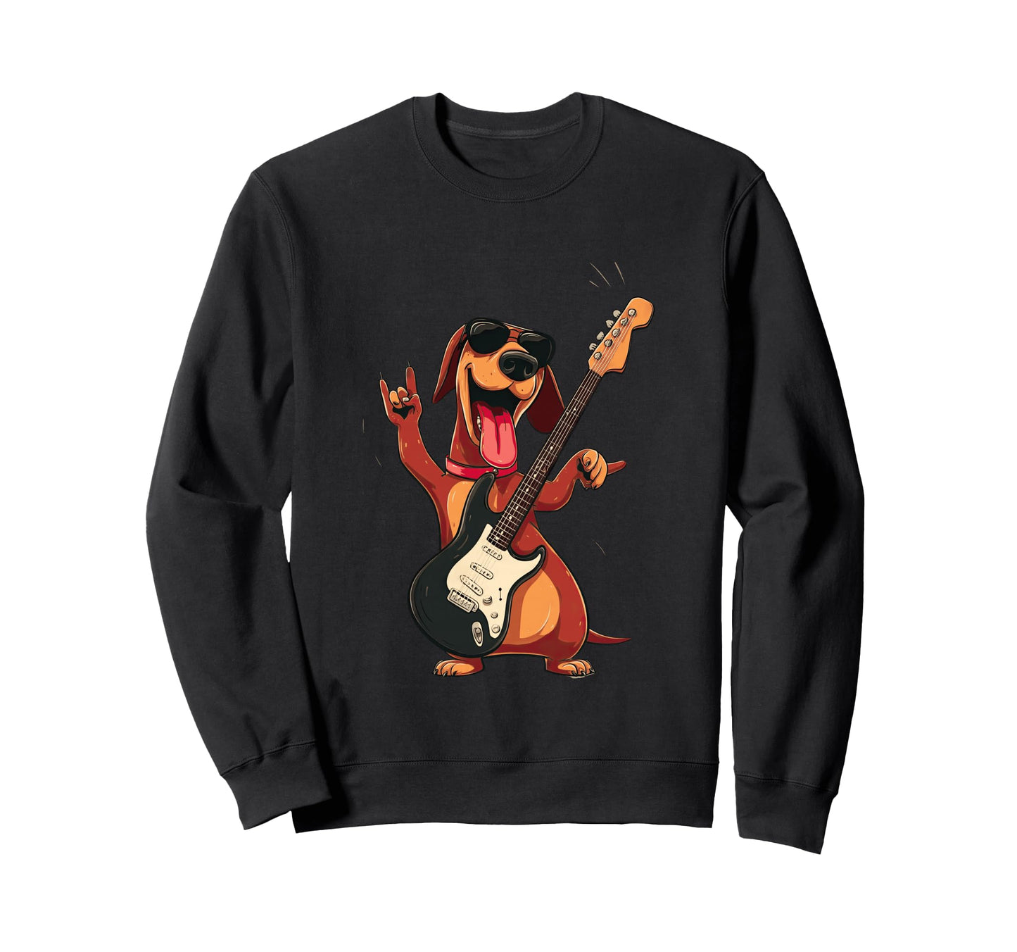 Funny Rock Dog Guitar Playing Sweatshirt - Aesthetic Graphic Men Women - T-Shirt, Sweatshirt, Hoodie