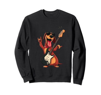 Funny Rock Dog Guitar Playing Sweatshirt - Aesthetic Graphic Men Women - T-Shirt, Sweatshirt, Hoodie