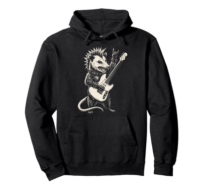 Funny Opossum Playing Guitar Rock And Hoodie - Custom Art Print Unisex - T-Shirt, Sweatshirt, Hoodie