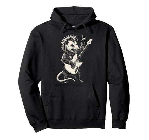 Funny Opossum Playing Guitar Rock And Hoodie - Custom Art Print Unisex - T-Shirt, Sweatshirt, Hoodie