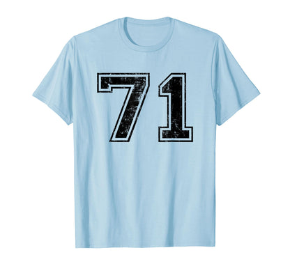 Number 71 Varsity Distressed Sport Team T-Shirt - Unique Graphic Unisex - T-Shirt, Sweatshirt, Hoodie