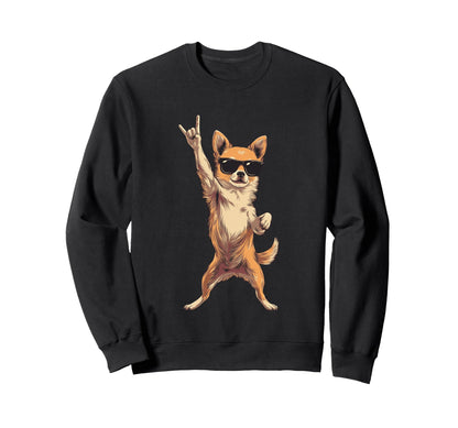 Chihuahua Dog Rock Hand Sign Punk Sweatshirt - Graphic Print for Adults - T-Shirt, Sweatshirt, Hoodie