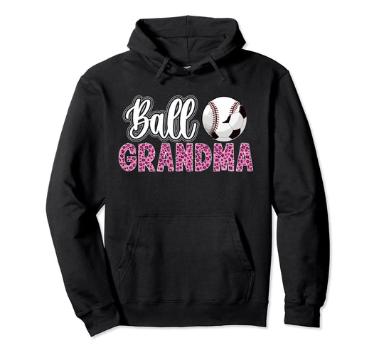 Ball Grandma Leopard Soccer Baseball Hoodie - Novelty Apparel for Adults - T-Shirt, Sweatshirt, Hoodie