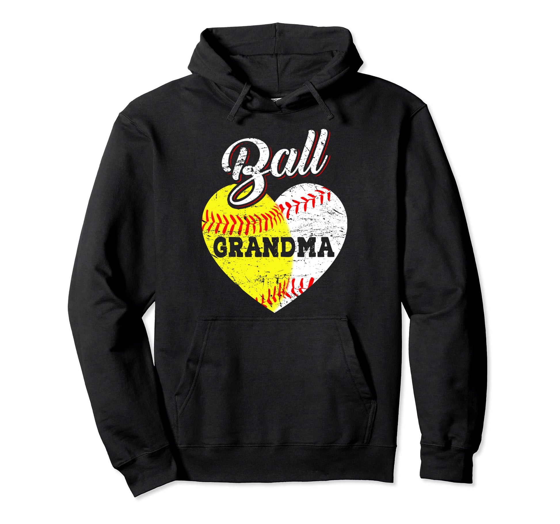 Ball Grandma Baseball Softball Heart Hoodie - Trendy Graphic for Adults - T-Shirt, Sweatshirt, Hoodie