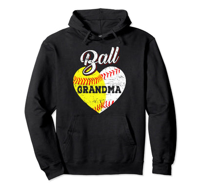 Ball Grandma Baseball Softball Heart Hoodie - Trendy Graphic for Adults - T-Shirt, Sweatshirt, Hoodie