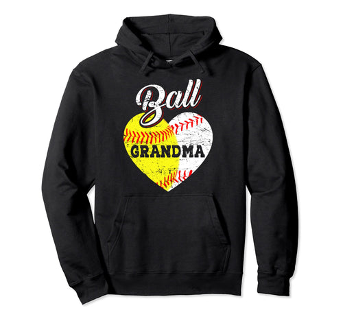 Ball Grandma Baseball Softball Heart Hoodie - Trendy Graphic for Adults - T-Shirt, Sweatshirt, Hoodie