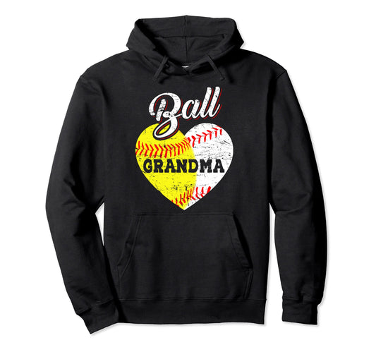 Ball Grandma Baseball Softball Heart Hoodie - Trendy Graphic for Adults - T-Shirt, Sweatshirt, Hoodie