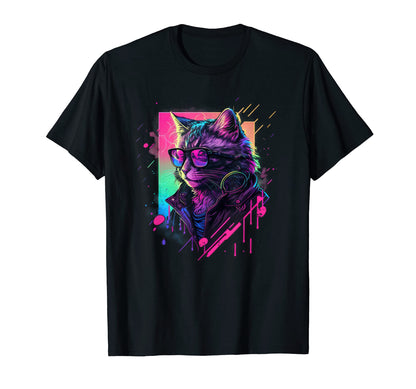 Synthwave Aesthetic Cat Vaporwave Cat T-Shirt - Custom Art Print Unisex - T-Shirt, Sweatshirt, Hoodie