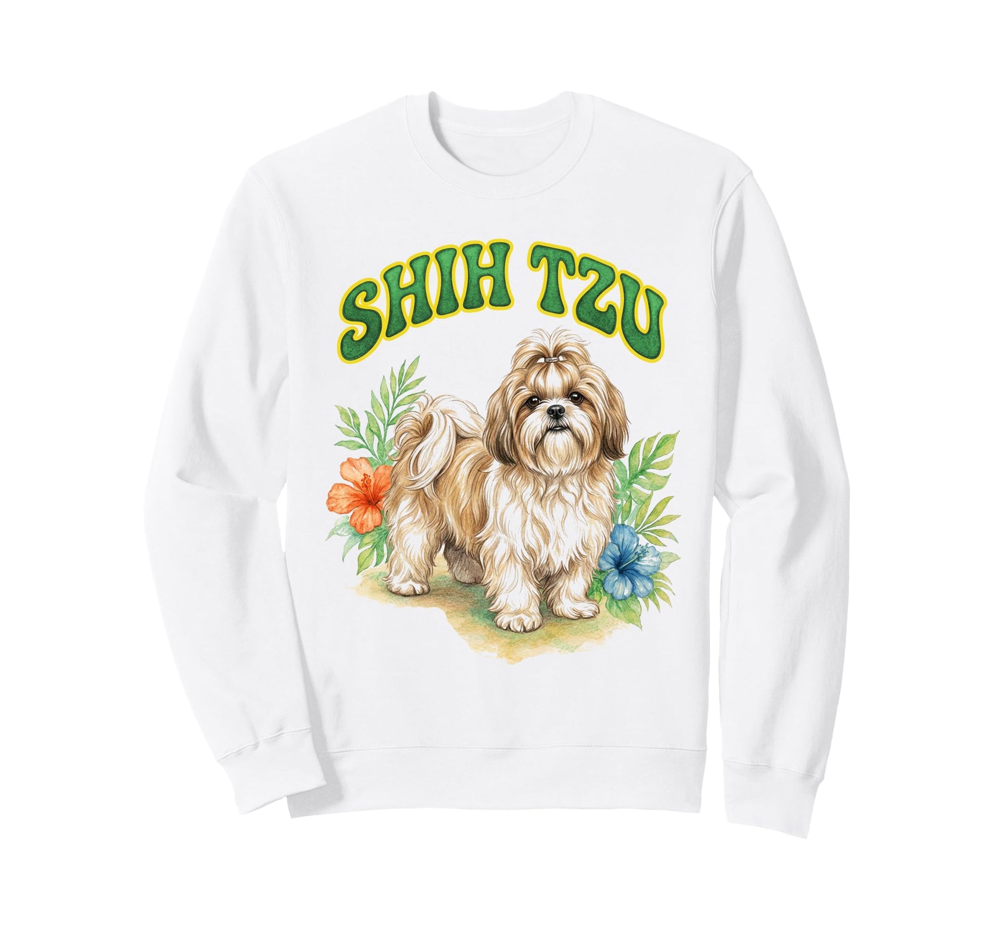 Shih Tzu Groovy Floral Watercolor Sweatshirt - Trendy Graphic for Adults - T-Shirt, Sweatshirt, Hoodie