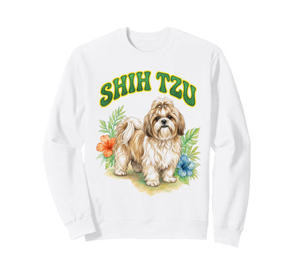Shih Tzu Groovy Floral Watercolor Sweatshirt - Trendy Graphic for Adults - T-Shirt, Sweatshirt, Hoodie