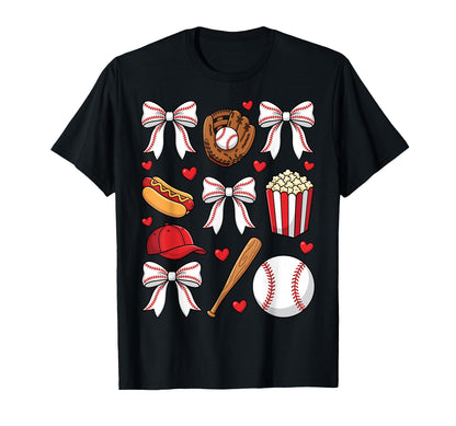 Baseball Coquette Bow Mom Mama T-Shirt - Graphic Print Men Women - T-Shirt, Sweatshirt, Hoodie