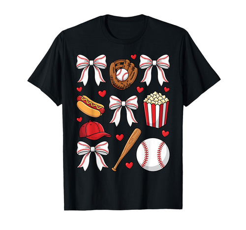 Baseball Coquette Bow Mom Mama T-Shirt - Graphic Print Men Women - T-Shirt, Sweatshirt, Hoodie