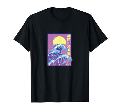 80S Great Wave Japanese Vaporwave Cat T-Shirt - Graphic Print for Adults - T-Shirt, Sweatshirt, Hoodie