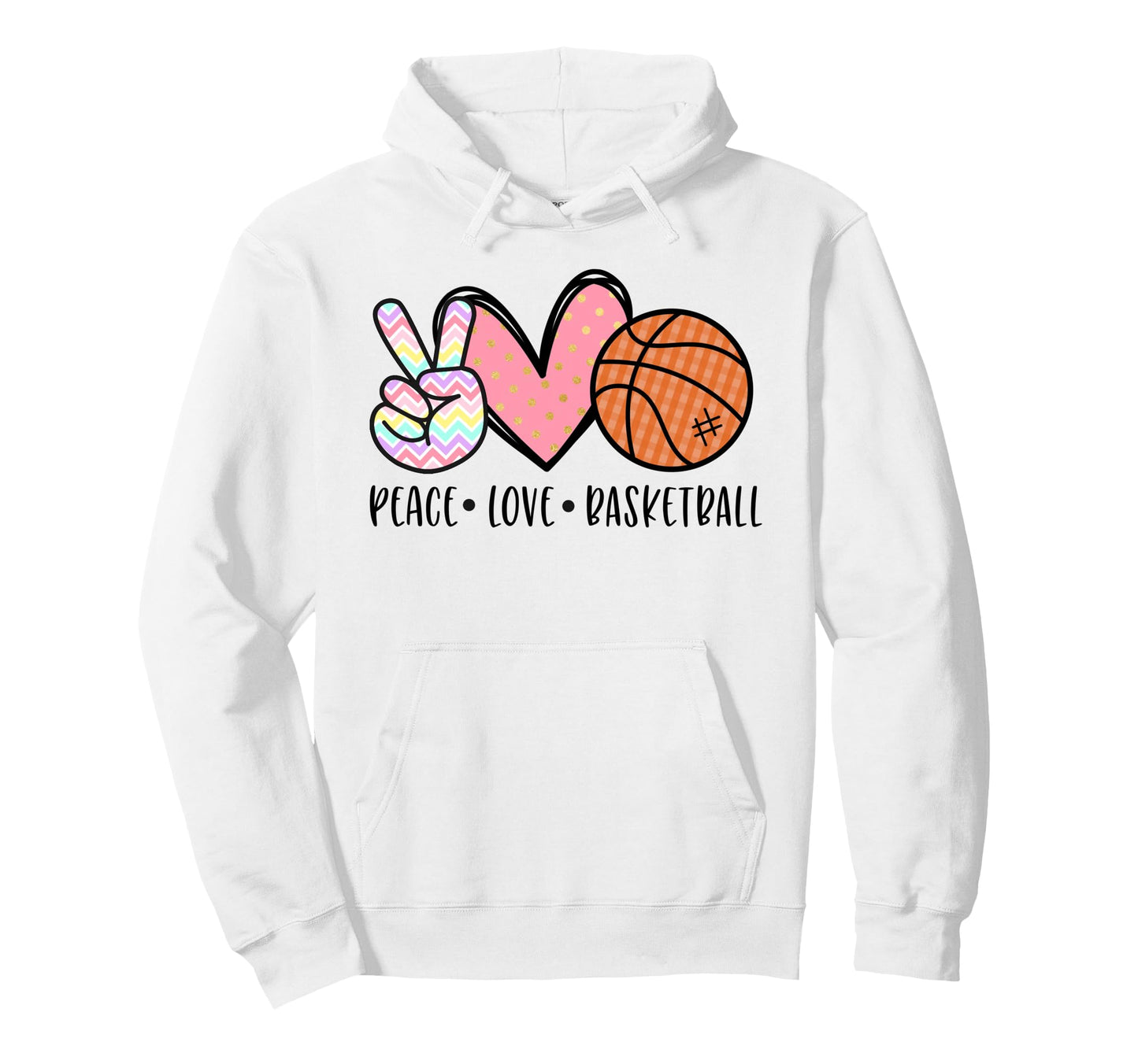 Peace Love Basketball Heart Teens Hoodie - Minimalist Print for Adults - T-Shirt, Sweatshirt, Hoodie