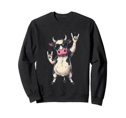 Cow Rock Roll Double Hand Signs Sweatshirt - Minimalist Print Men Women - T-Shirt, Sweatshirt, Hoodie
