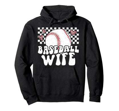 Baseball Wife Groovy Wife Baseball Hoodie - Casual Everyday Wear Men Women - T-Shirt, Sweatshirt, Hoodie