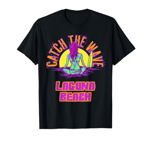 Laguna Beach Surfing Vaporwave T-Shirt - Fun Novelty Design for Adults - T-Shirt, Sweatshirt, Hoodie