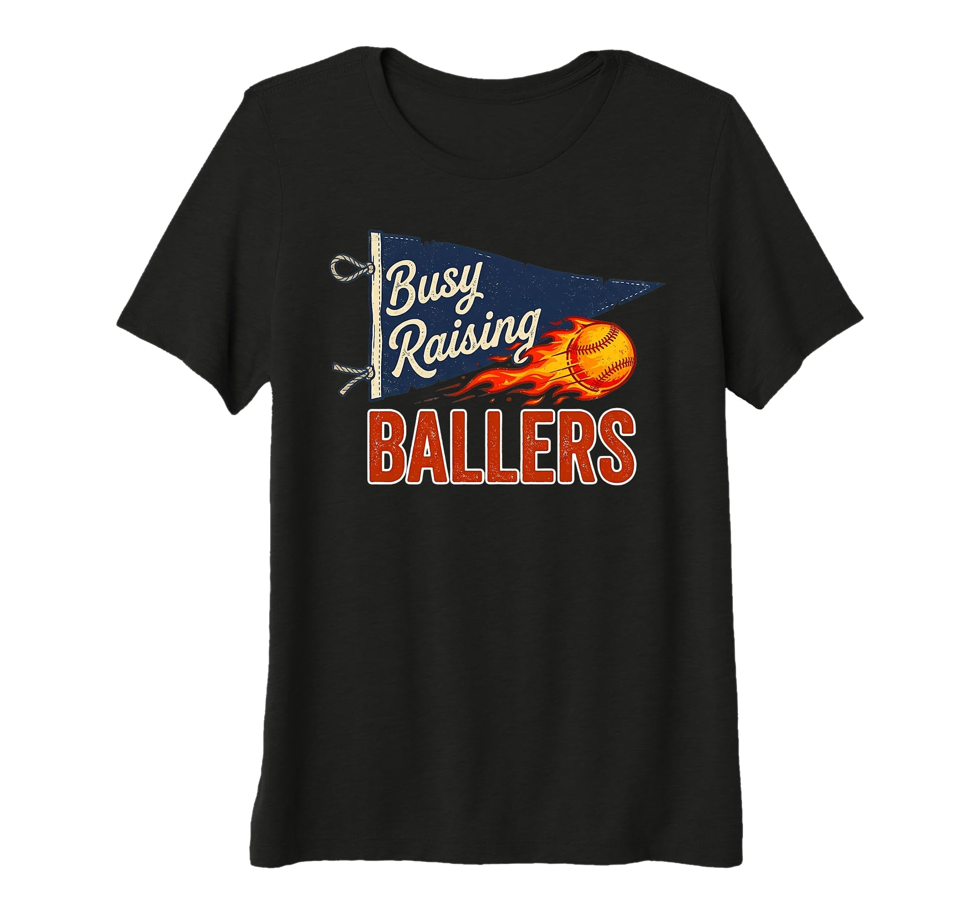 Womens Busy Raising Ballers Pennant T-Shirt - Trendy Graphic for Adults - T-Shirt, Sweatshirt, Hoodie