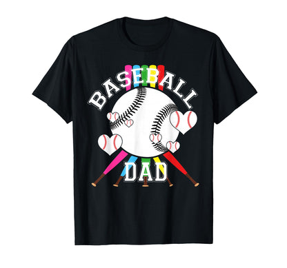 Baseball Dad Colorful Heart Ball T-Shirt - Minimalist Print Men Women - T-Shirt, Sweatshirt, Hoodie