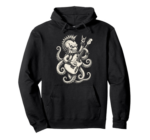 Funny Octopus Playing Guitar Rock And Hoodie - Custom Art Print Men Women - T-Shirt, Sweatshirt, Hoodie