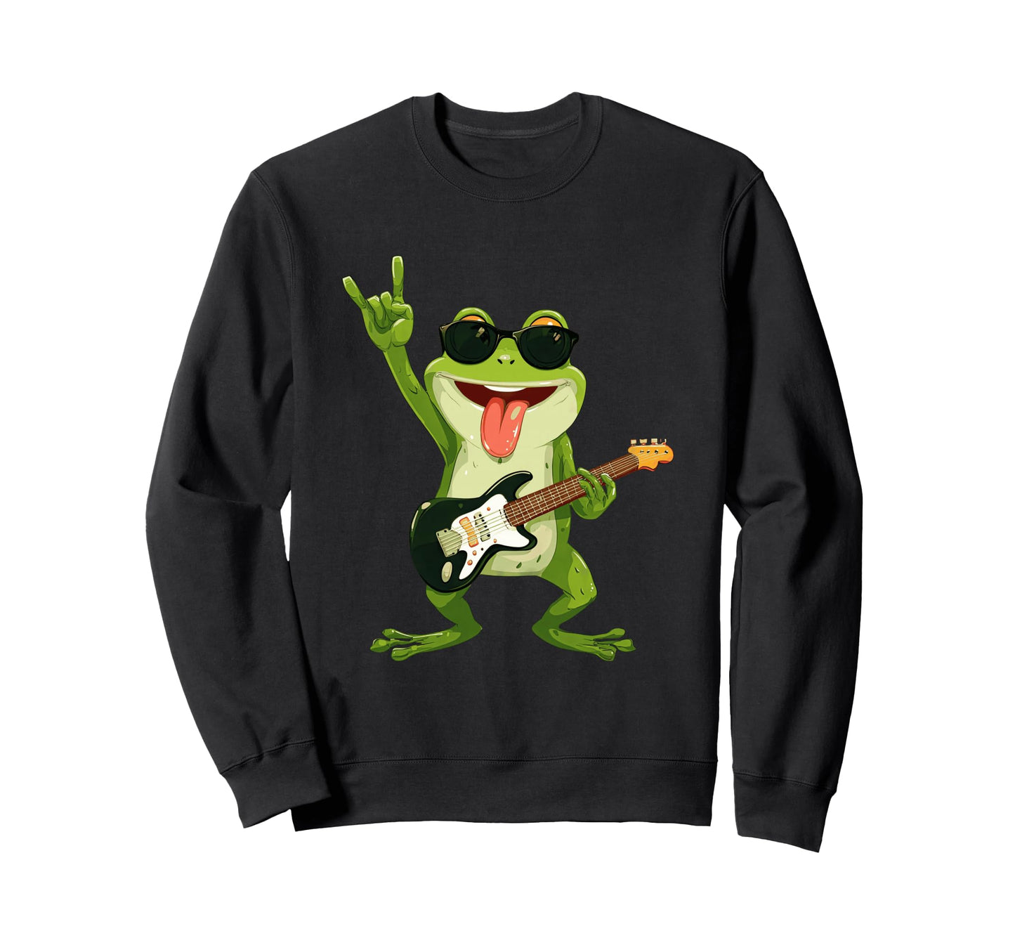 Rock Frog Guitar Player Cartoon Sweatshirt - Graphic Print for Adults - T-Shirt, Sweatshirt, Hoodie
