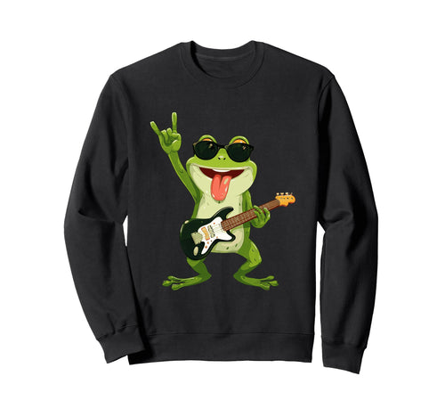Rock Frog Guitar Player Cartoon Sweatshirt - Graphic Print for Adults - T-Shirt, Sweatshirt, Hoodie