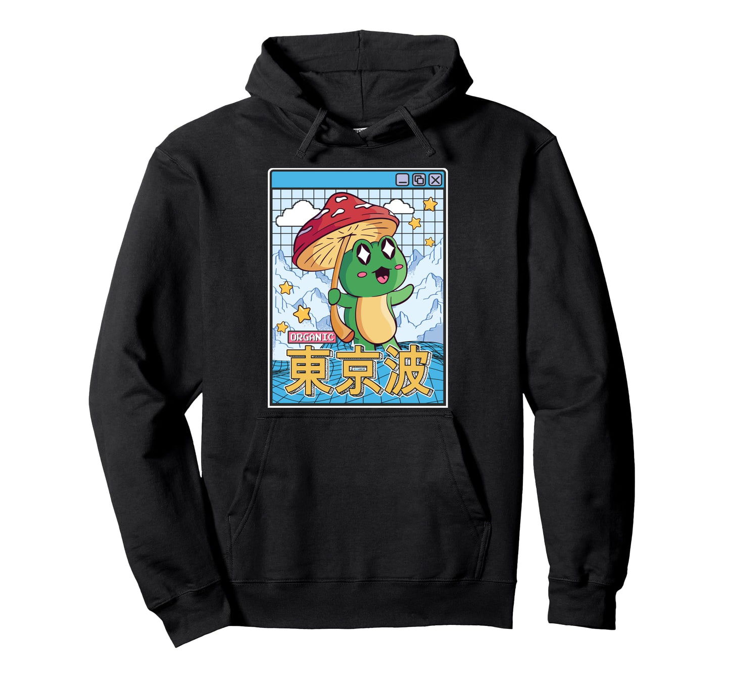 Frog Mushroom Kawaii Vaporwave Japan Hoodie - Fun Novelty Design Men Women - T-Shirt, Sweatshirt, Hoodie