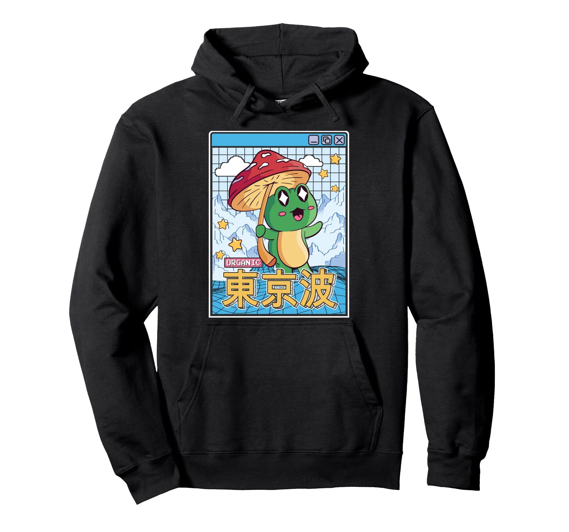 Frog Mushroom Kawaii Vaporwave Japan Hoodie - Fun Novelty Design Men Women - T-Shirt, Sweatshirt, Hoodie