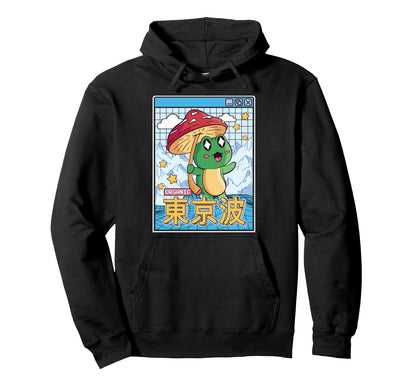 Frog Mushroom Kawaii Vaporwave Japan Hoodie - Fun Novelty Design Men Women - T-Shirt, Sweatshirt, Hoodie